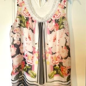 White and black floral sleeveless dress top